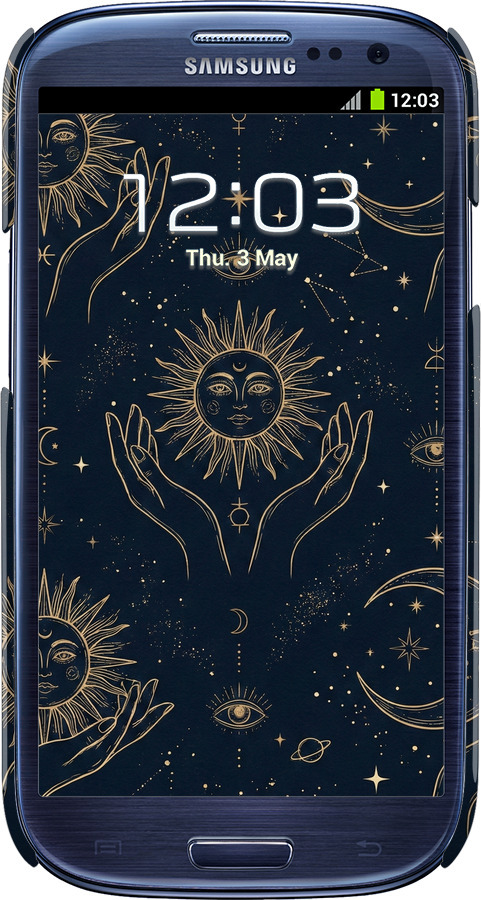 3D пластиковый матовый чехол Celestial Harmony: Sun & Moon Gold Mystic Pattern для Samsung Galaxy S3 i9300 - 6778m-11 изображение 