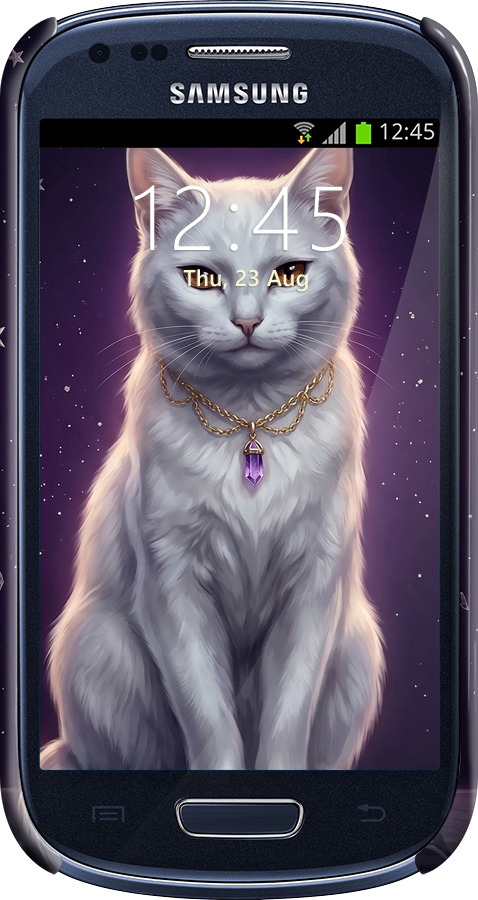 3D пластиковий глянцевий чехол Mystic White Cat Gothic Dark Purple Gold для Samsung Galaxy S3 mini - 6805c-31 изображение 