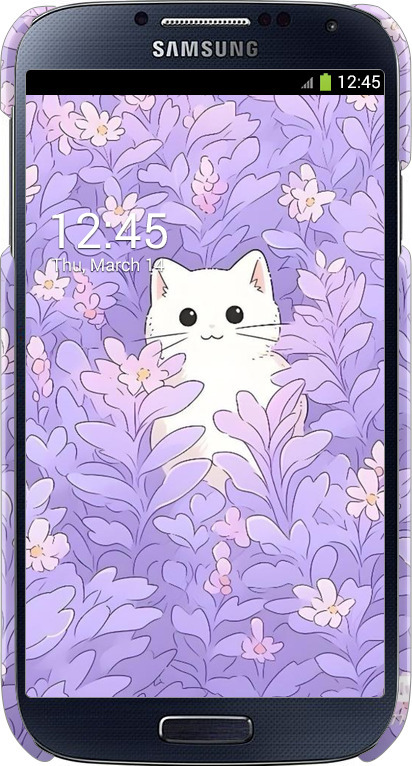 3D пластиковый матовый чехол Котик в цветах для Samsung Galaxy S4 i9500 - 6390m-13 изображение 
