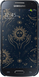 3D пластиковый матовый чехол Celestial Harmony: Sun & Moon Gold Mystic Pattern для Samsung Galaxy S4 mini - 6778m-32 изображение 