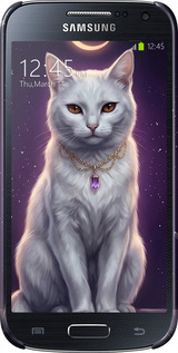 3D пластиковий матовий чехол Mystic White Cat Gothic Dark Purple Gold для Samsung Galaxy S4 mini - 6805m-32 изображение 