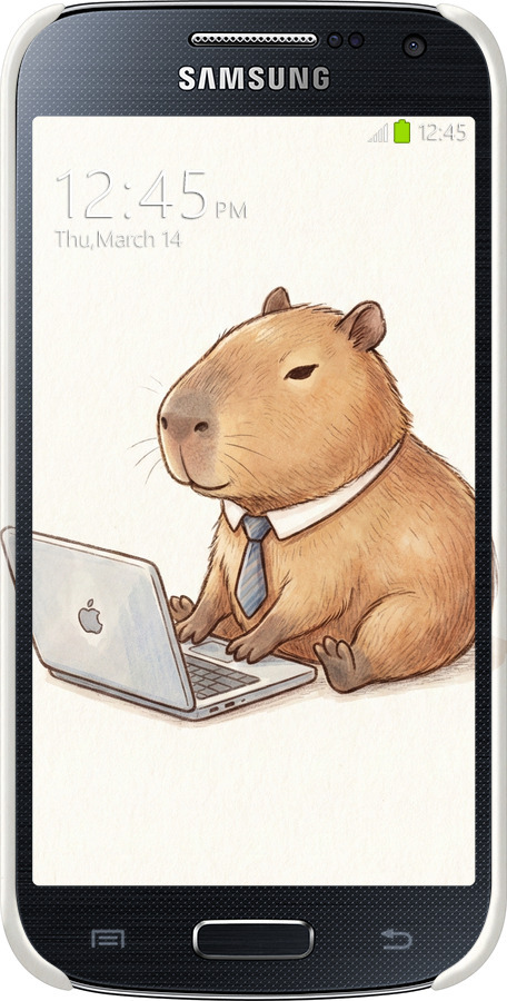 3D пластиковый матовый чехол Funny Capybara CEO Working для Samsung Galaxy S4 mini - 6777m-32 изображение 