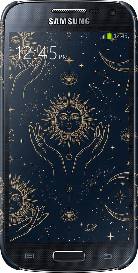 3D пластиковый матовый чехол Celestial Harmony: Sun & Moon Gold Mystic Pattern для Samsung Galaxy S4 mini - 6778m-32 изображение 