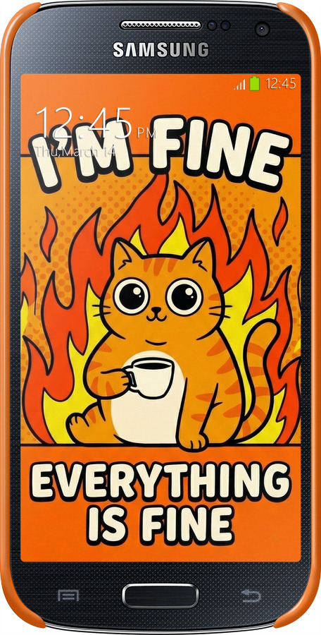 3D пластиковий матовий чехол Funny Cat для Samsung Galaxy S4 mini - 6786m-32 изображение 