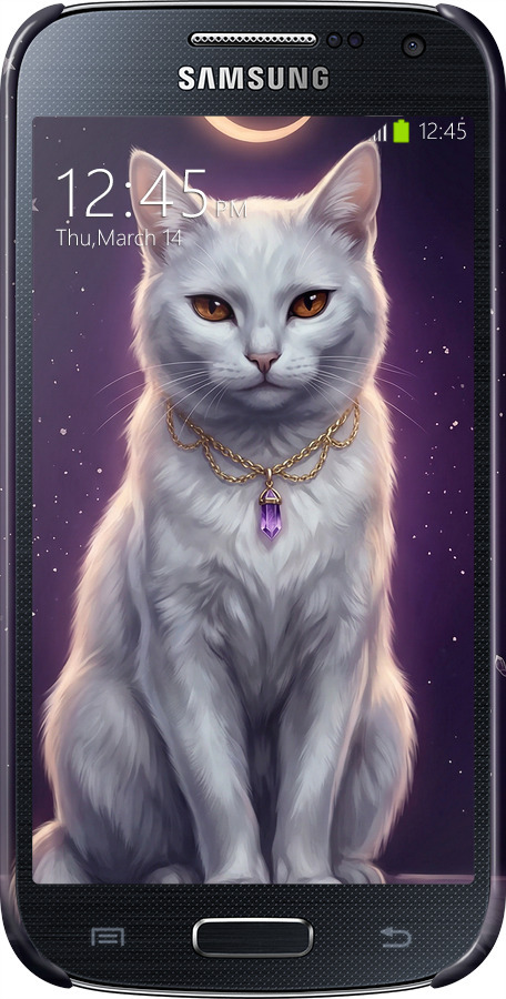 3D пластиковий матовий чехол Mystic White Cat Gothic Dark Purple Gold для Samsung Galaxy S4 mini - 6805m-32 изображение 