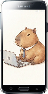 3D пластиковый глянцевый чехол Funny Capybara CEO Working для Samsung Galaxy S5 Duos SM G900FD - 6777c-62 изображение 