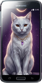 3D пластиковий глянцевий чехол Mystic White Cat Gothic Dark Purple Gold для Samsung Galaxy S5 g900h - 6805c-24 изображение 