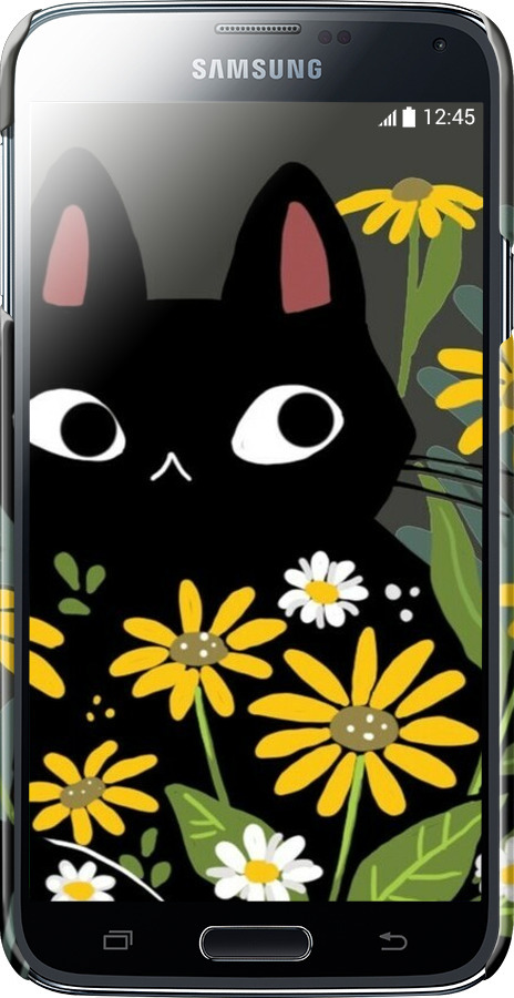 3D пластиковый матовый чехол Черный кот с цветами для Samsung Galaxy S5 Duos SM G900FD - 6448m-62 изображение 