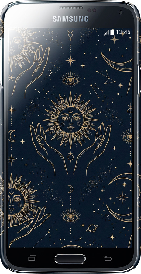 3D пластиковий матовий чехол Celestial Harmony: Sun & Moon Gold Mystic Pattern для Samsung Galaxy S5 Duos SM G900FD - 6778m-62 изображение 