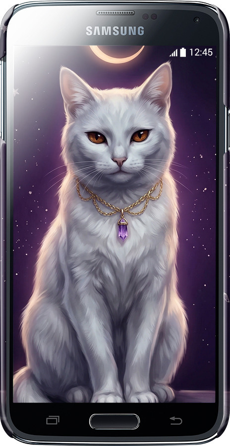 3D пластиковий глянцевий чехол Mystic White Cat Gothic Dark Purple Gold для Samsung Galaxy S5 g900h - 6805c-24 изображение 