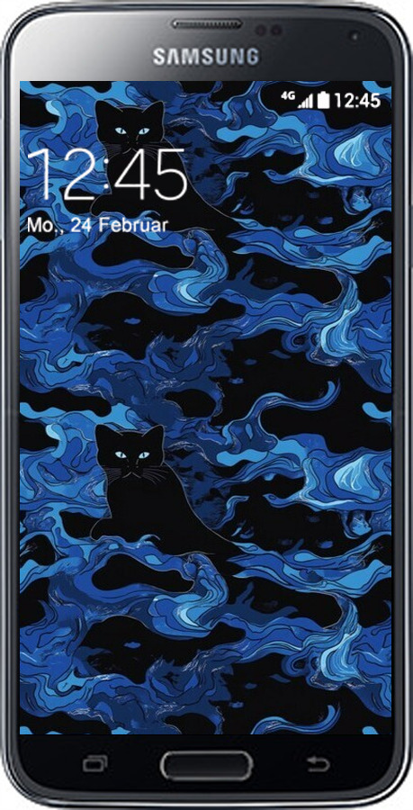 2D пластиковый чехол Абстрактный узор черных котов на синем фоне для Samsung Galaxy S5 Duos SM G900FD - 6525t-62 изображение 