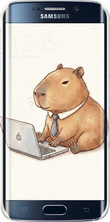 3D пластиковый матовый чехол Funny Capybara CEO Working для Samsung Galaxy S6 Edge G925F - 6777m-83 изображение 