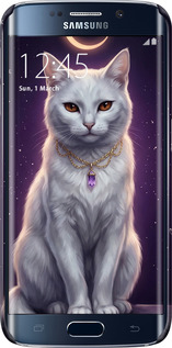 3D пластиковий матовий чехол Mystic White Cat Gothic Dark Purple Gold для Samsung Galaxy S6 Edge G925F - 6805m-83 изображение 