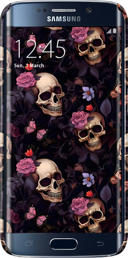 3D пластиковый матовый чехол Черепа и розы для Samsung Galaxy S6 Edge G925F - 6316m-83 изображение 
