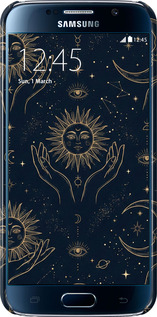 3D пластиковый глянцевый чехол Celestial Harmony: Sun & Moon Gold Mystic Pattern для Samsung Galaxy S6 G920 - 6778c-80 изображение 