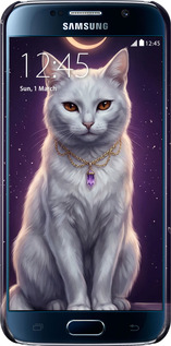 3D пластиковый глянцевый чехол Mystic White Cat Gothic Dark Purple Gold для Samsung Galaxy S6 G920 - 6805c-80 изображение 
