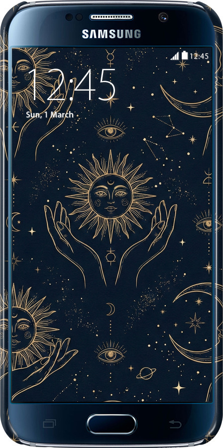 3D пластиковый глянцевый чехол Celestial Harmony: Sun & Moon Gold Mystic Pattern для Samsung Galaxy S6 G920 - 6778c-80 изображение 