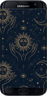 3D пластиковый матовый чехол Celestial Harmony: Sun & Moon Gold Mystic Pattern для Samsung Galaxy S7 G930F - 6778m-106 изображение 