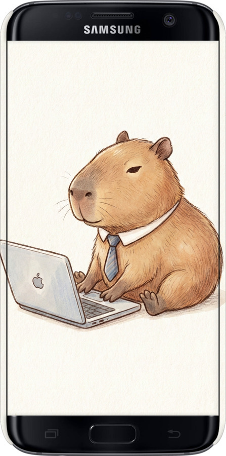 3D пластиковый матовый чехол Funny Capybara CEO Working для Samsung Galaxy S7 G930F - 6777m-106 изображение 