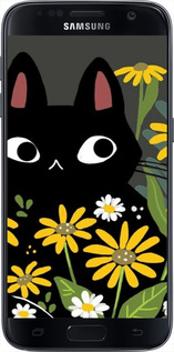 Силиконовый чехол Черный кот с цветами для Samsung Galaxy S7 G930F - 6448u-106 изображение 