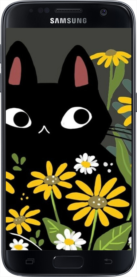 Силиконовый чехол Черный кот с цветами для Samsung Galaxy S7 G930F - 6448u-106 изображение 