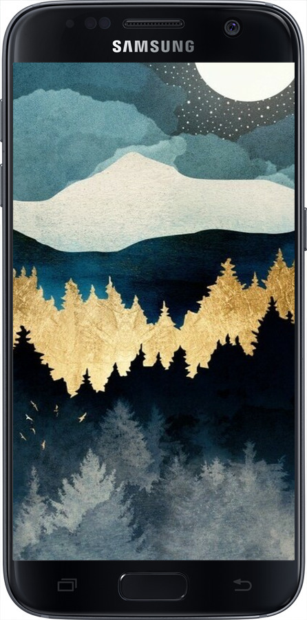 Силиконовый чехол Ночной пейзаж с лесом и горами для Samsung Galaxy S7 G930F - 6493u-106 изображение 
