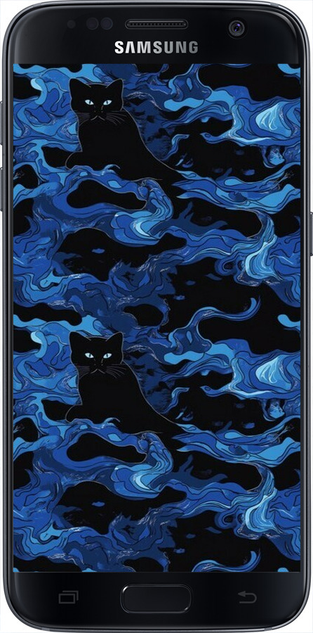 2D пластиковый чехол Абстрактный узор черных котов на синем фоне для Samsung Galaxy S7 G930F - 6525t-106 изображение 
