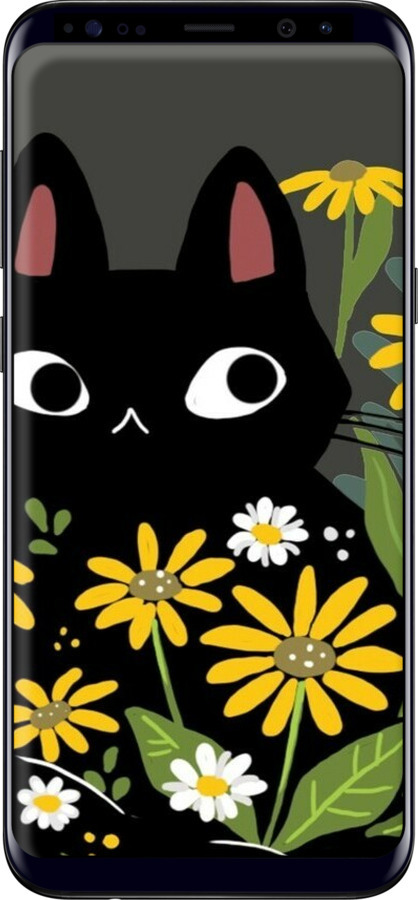 TPU чехол Черный кот с цветами для Samsung Galaxy S8 Plus - 6448b-817 изображение 
