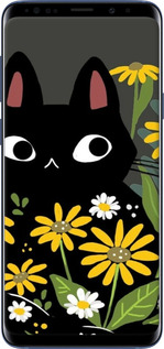 TPU чехол Черный кот с цветами для Samsung Galaxy S9 Plus - 6448b-1365 изображение 