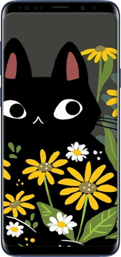 TPU чехол Черный кот с цветами для Samsung Galaxy S9 Plus - 6448b-1365 изображение 