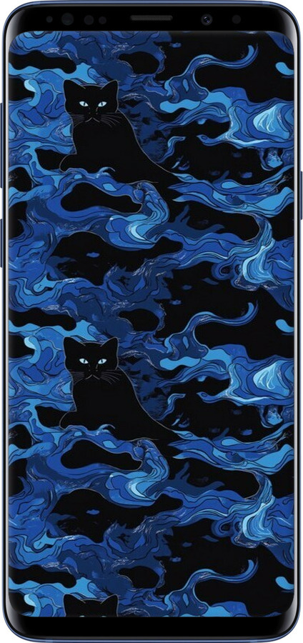 TPU чехол Візерунок чорних котів на блакитному фоні для Samsung Galaxy S9 Plus - 6525b-1365 изображение 