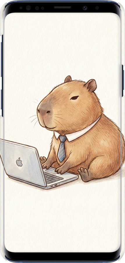 3D пластиковый глянцевый чехол Funny Capybara CEO Working для Samsung Galaxy S9 Plus - 6777c-1365 изображение 