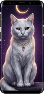 3D пластиковый глянцевый чехол Mystic White Cat Gothic Dark Purple Gold для Samsung Galaxy S9 - 6805c-1355 изображение 