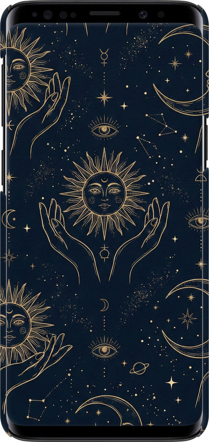 3D пластиковый глянцевый чехол Celestial Harmony: Sun & Moon Gold Mystic Pattern для Samsung Galaxy S9 - 6778c-1355 изображение 