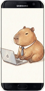 3D пластиковый матовый чехол Funny Capybara CEO Working для Samsung Galaxy S7 Edge G935F - 6777m-257 изображение 