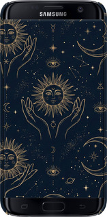 3D пластиковый матовый чехол Celestial Harmony: Sun & Moon Gold Mystic Pattern для Samsung Galaxy S7 Edge G935F - 6778m-257 изображение 