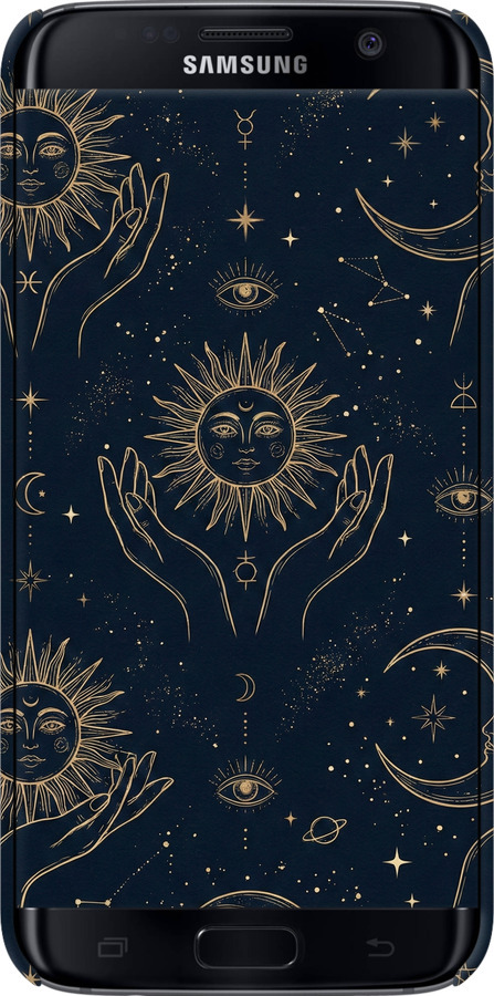 3D пластиковый матовый чехол Celestial Harmony: Sun & Moon Gold Mystic Pattern для Samsung Galaxy S7 Edge G935F - 6778m-257 изображение 