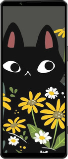 Силиконовый чехол Черный кот с цветами для Sony Xperia 1 IV - 6448u-2787 изображение 