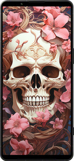 Силиконовый чехол Череп в розовых цветах для Sony Xperia 1 VI - 5965u-3975 изображение 