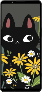 Силиконовый чехол Черный кот с цветами для Sony Xperia 1 VI - 6448u-3975 изображение 