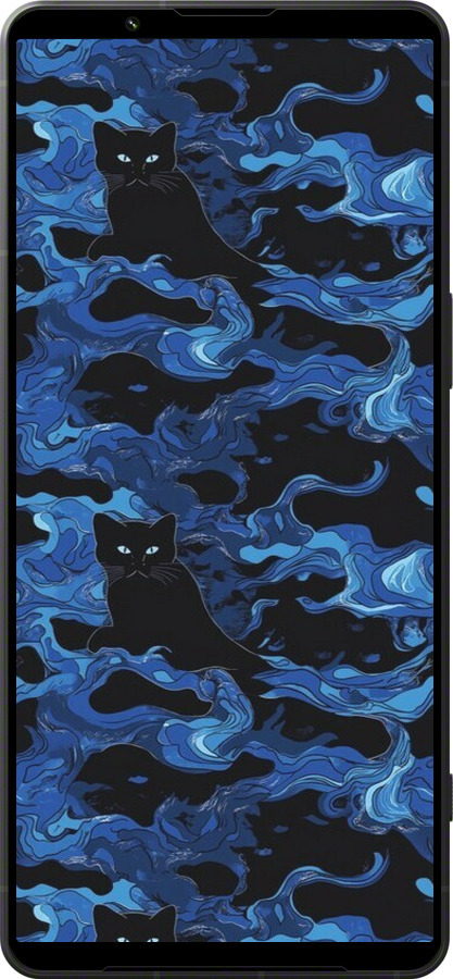 Силиконовый чехол Абстрактный узор черных котов на синем фоне для Sony Xperia 1 VI - 6525u-3975 изображение 