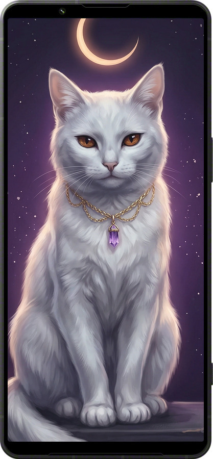 Силиконовый чехол Mystic White Cat Gothic Dark Purple Gold для Sony Xperia 1 VI - 6805u-3975 изображение 