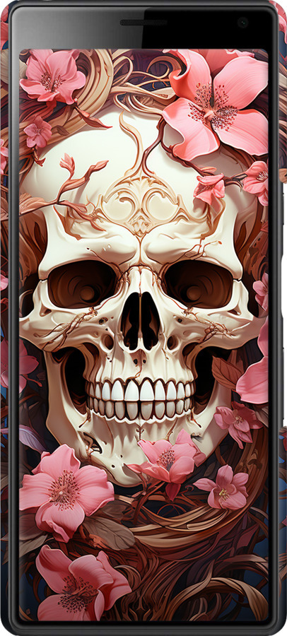 3D пластиковый матовый чехол Череп в розовых цветах для Sony Xperia 10 I4113 - 5965m-1688 изображение 