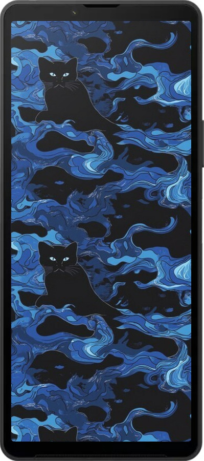 Силиконовый чехол Абстрактный узор черных котов на синем фоне для Sony Xperia 10 VI - 6525u-3976 изображение 
