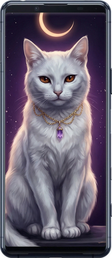 2D пластиковый чехол Mystic White Cat Gothic Dark Purple Gold для Sony Xperia 5 II - 6805t-2258 изображение 