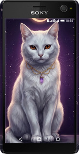 3D пластиковый глянцевый чехол Mystic White Cat Gothic Dark Purple Gold для Sony Xperia C4 E5333 - 6805c-295 изображение 