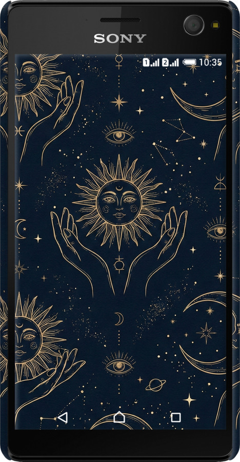 3D пластиковий глянцевий чехол Celestial Harmony: Sun & Moon Gold Mystic Pattern для Sony Xperia C4 E5333 - 6778c-295 изображение 