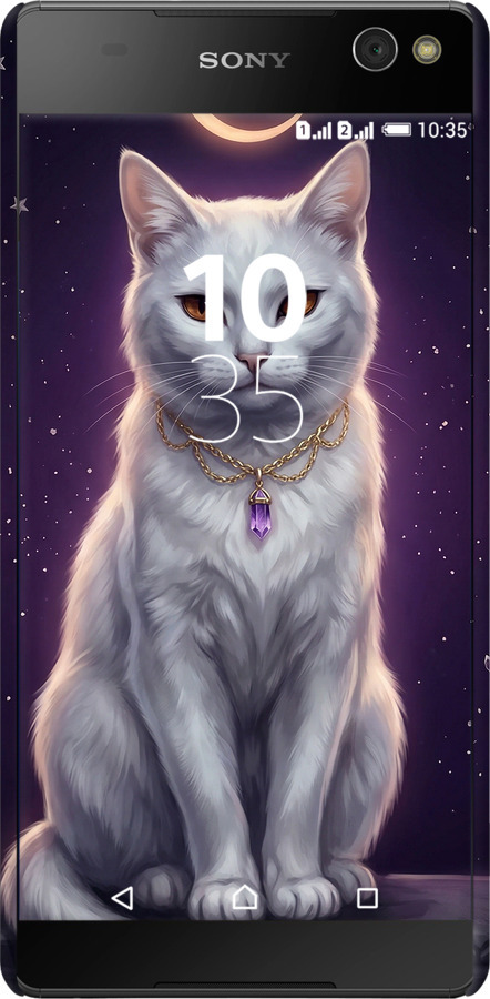 3D пластиковый глянцевый чехол Mystic White Cat Gothic Dark Purple Gold для Sony Xperia C5 Ultra Dual E5533 - 6805c-506 изображение 