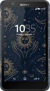 3D пластиковий глянцевий чехол Celestial Harmony: Sun & Moon Gold Mystic Pattern для Sony Xperia E4 Dual E2115 - 6778c-87 изображение 