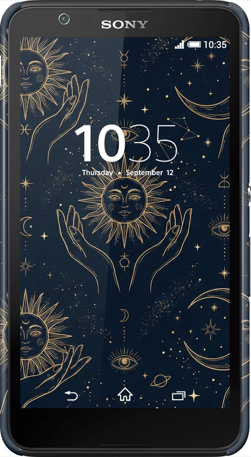 3D пластиковий глянцевий чехол Celestial Harmony: Sun & Moon Gold Mystic Pattern для Sony Xperia E4 Dual E2115 - 6778c-87 изображение 